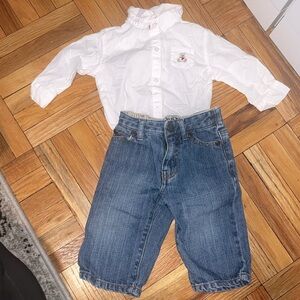 Janie and Jack White Shirt and Jeans Set